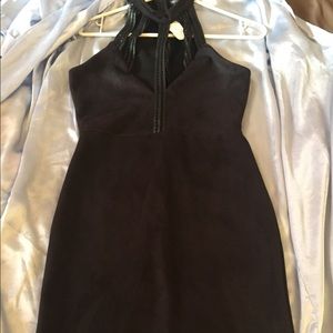 Short black mini suede dress