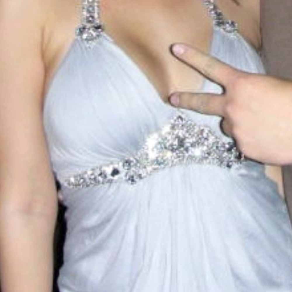 SKY Gray with rhinestones embellishment halter top