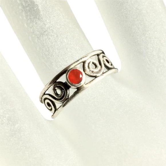 Sterling silver filigree red ruby stone toe ring - Picture 1 of 7