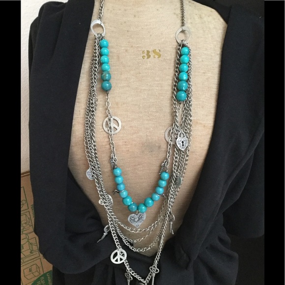 Layered Chain Link Peace Necklace & Earring Set - Picture 1 of 3