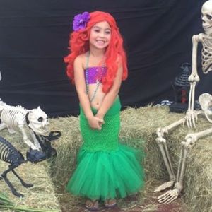 Ariel mermaid costume size 4t maybe even a 5t....