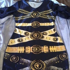Blue and gold mini dress
