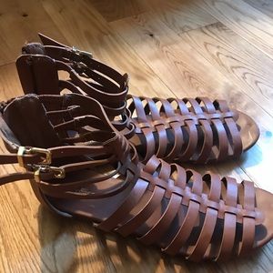 Brown Leather Caged Sandals
