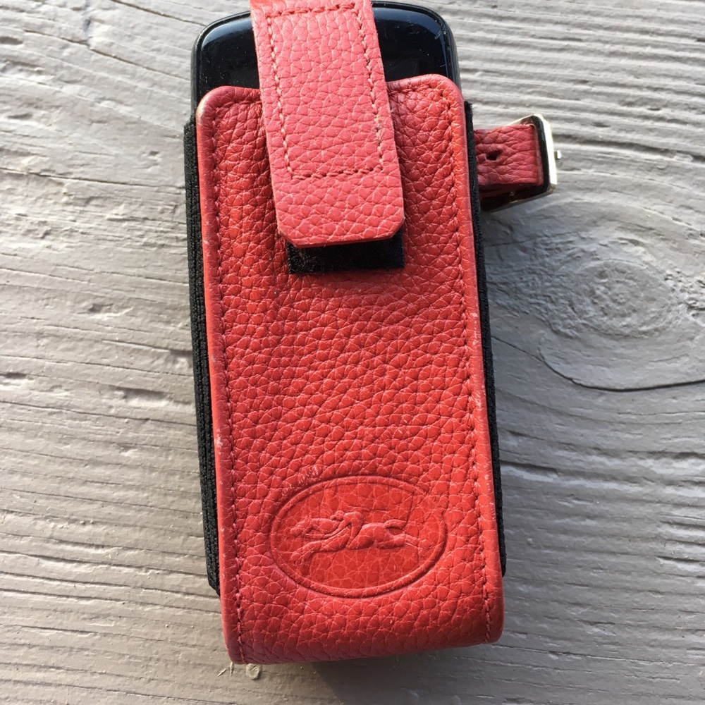 Longchamp red leather phone case
