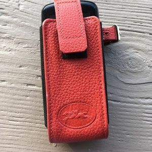 Longchamp red leather phone case