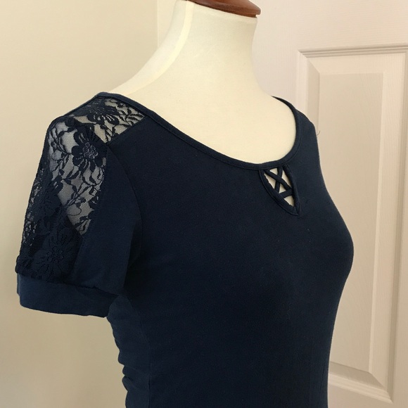 Color Story Tops - ⬇️ Final Price ⬇️ Navy w/ Lace Detail T-Shirt