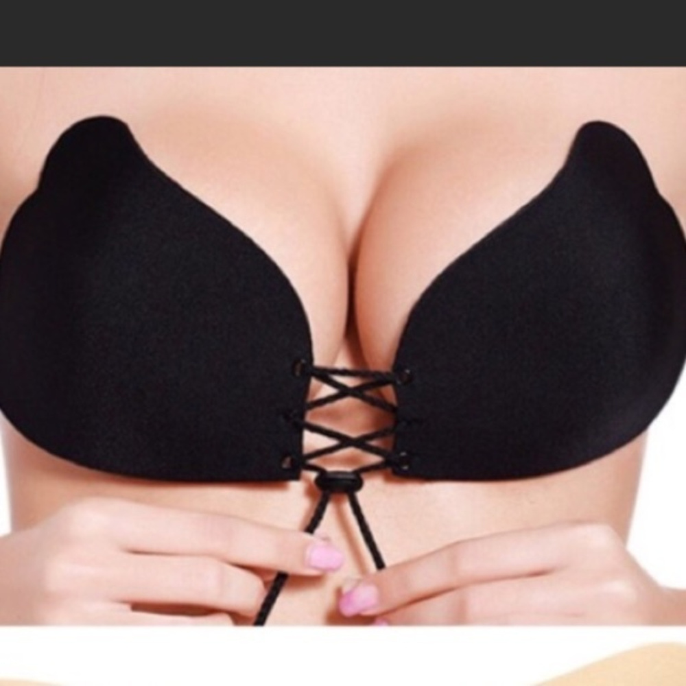 Black Lace Up Adhesive Bra