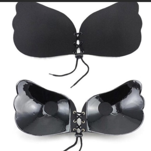 Black Lace Up Adhesive Bra - Picture 2 of 2