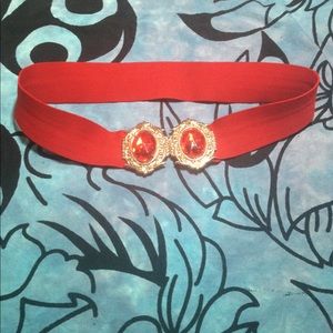 Retro elastic red jeweled belt