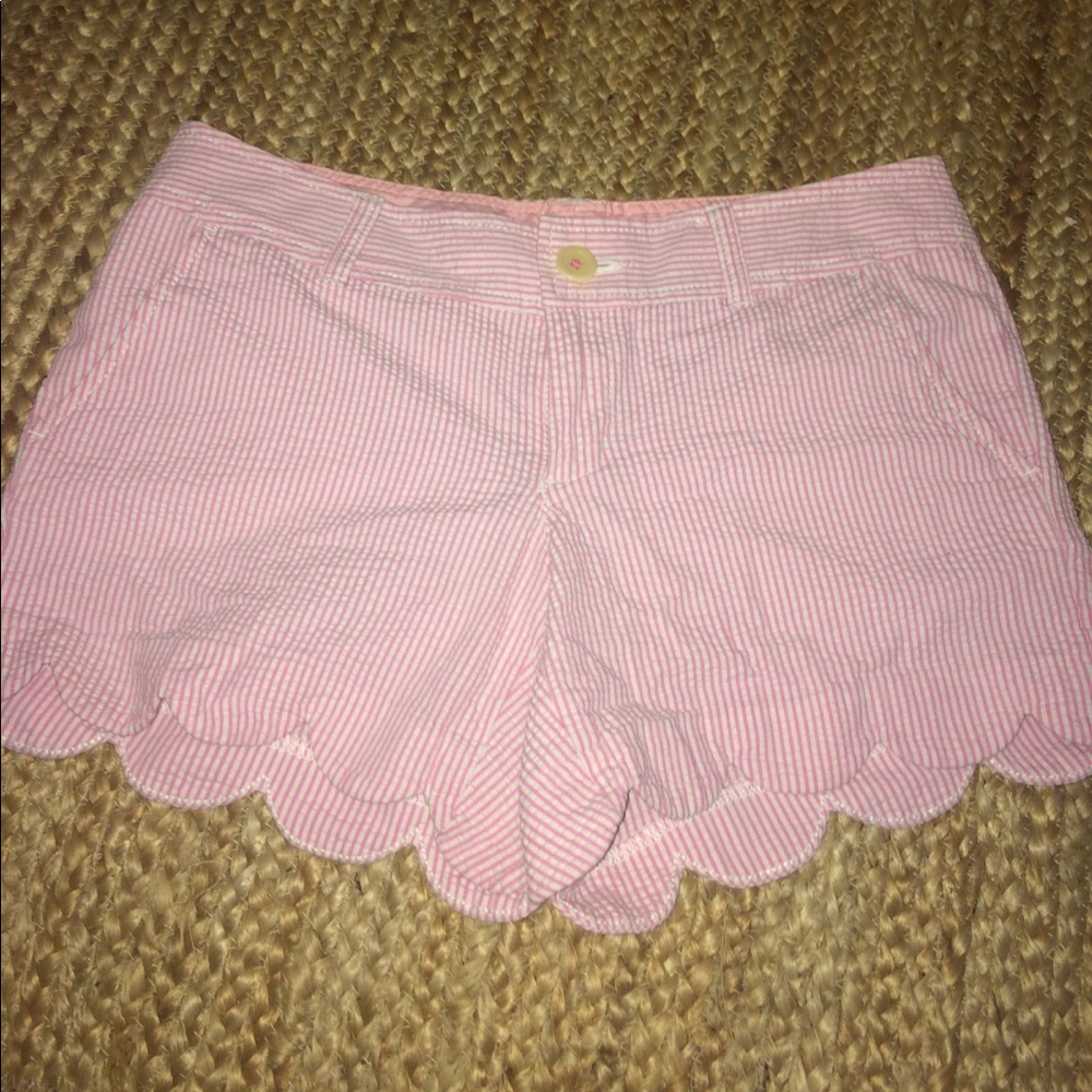 Lilly Pulitzer pink and white seersucker shorts