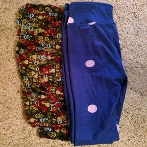 2 lularoe leggings floral polka dot os blue red