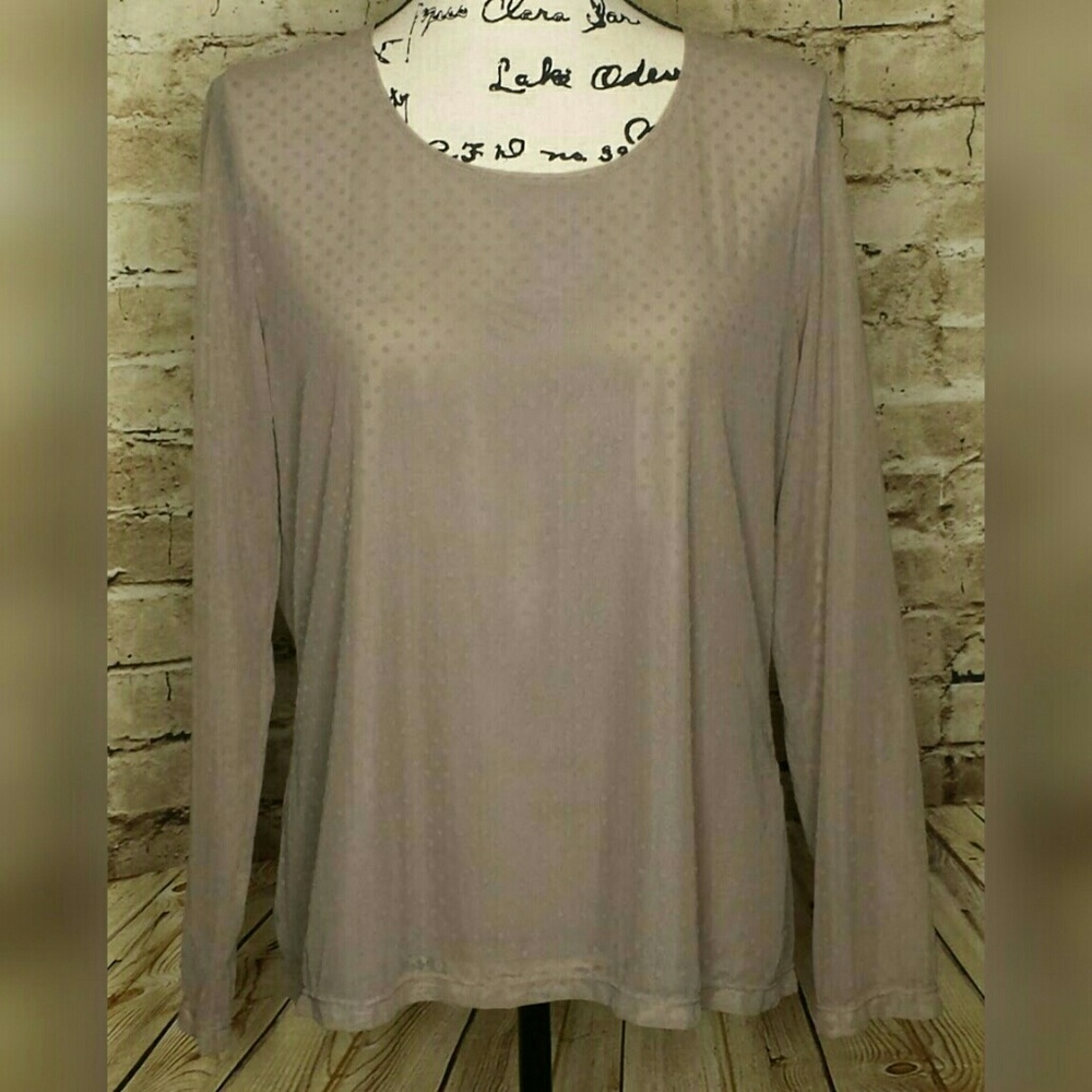 Chicos sheer lined neutral polka dot top Large