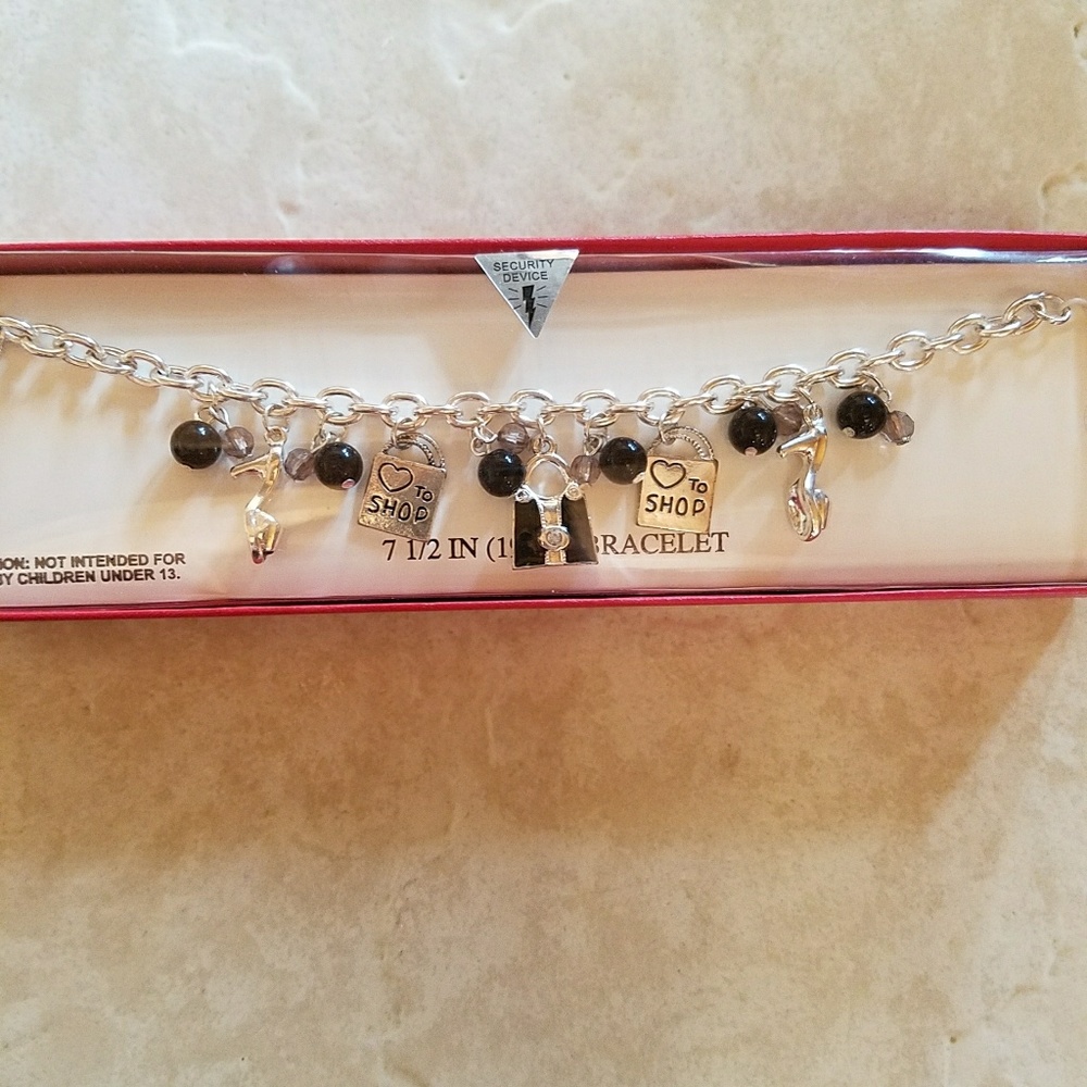 Silver Shop bracelet with Black Beads