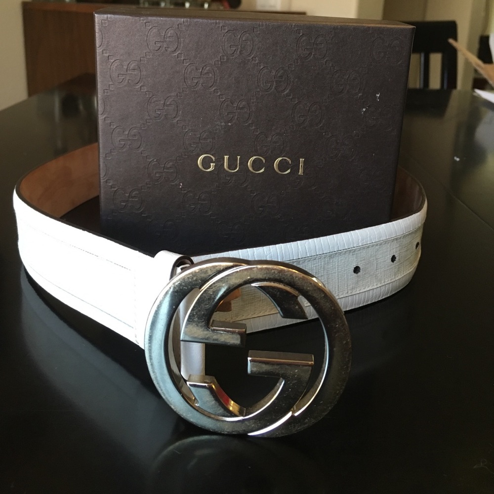 Authentic white leather Gucci Belt