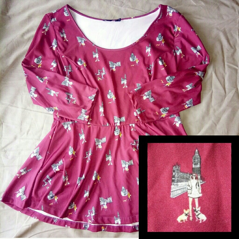 Isabel + Alice Dog Shopping Landmark Print Peplum
