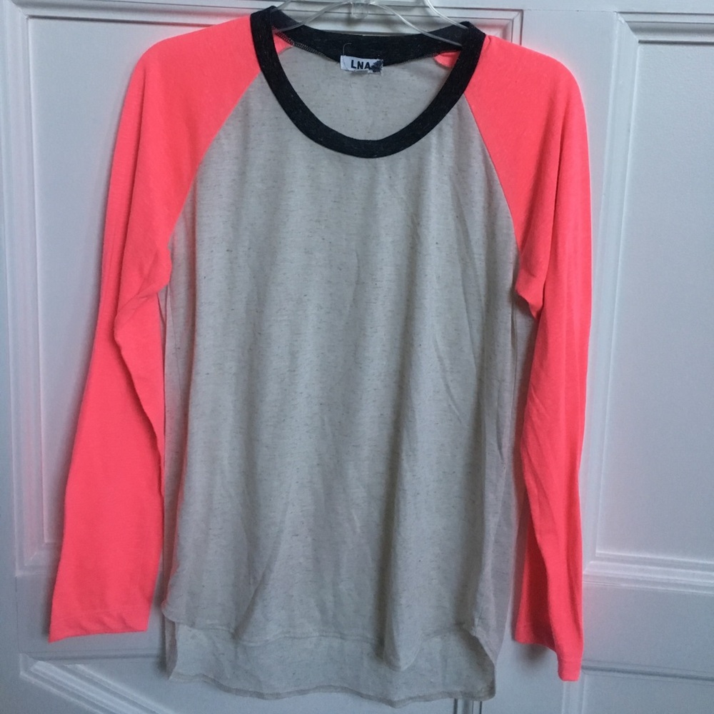 LNA Beige Top with Coral/Pink Long Sleeves