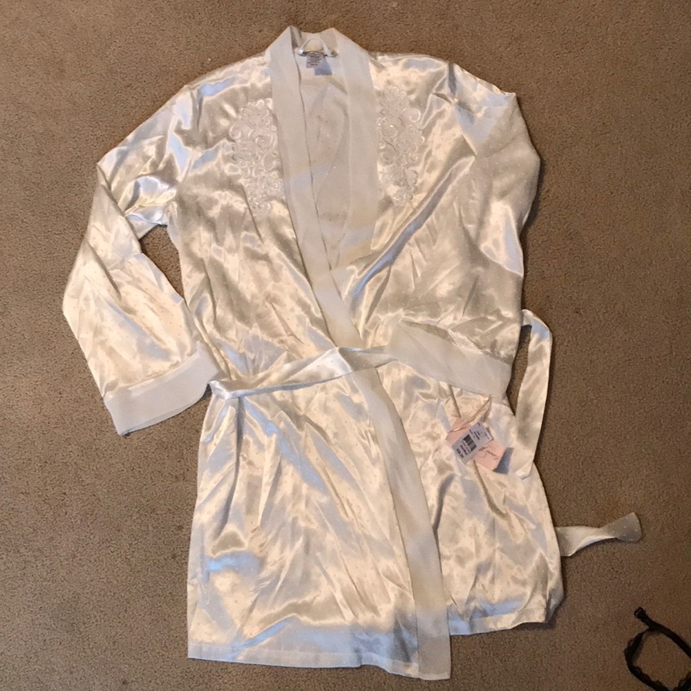 White polka dot robe