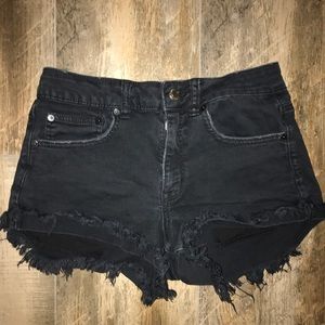 Black ripped high waisted American eagle shorts