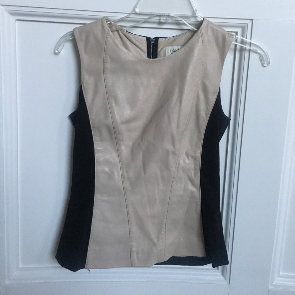 Vakko Leather Top in Beige and Black
