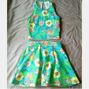 Decree Tropical Print Halter Neck Skater Dress Set