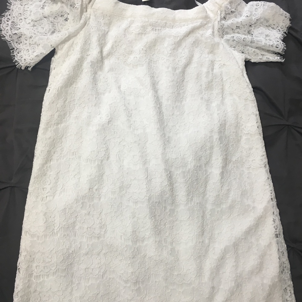 All lace off the shoulder mini dress