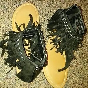 Black suede fringe sandals 7.5 Nearly New