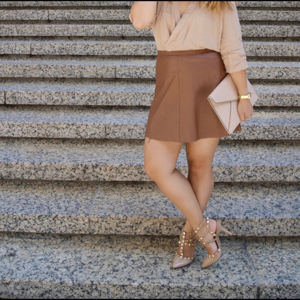 Cognac leather skirt