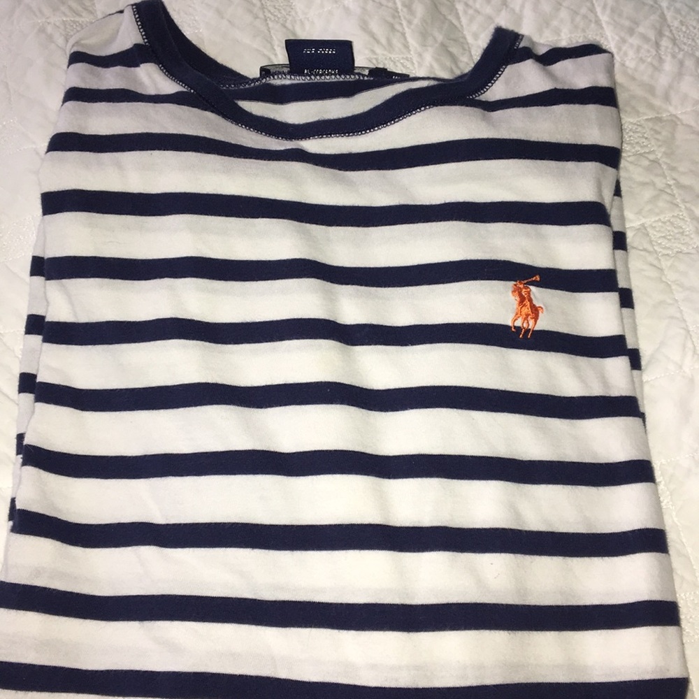 Navy and white polo shirt