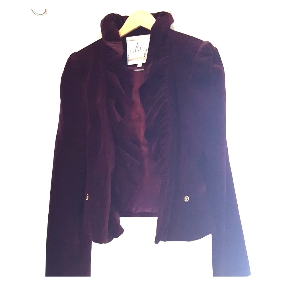 Milly New York Burgundy Velvet Ruffle Blazer