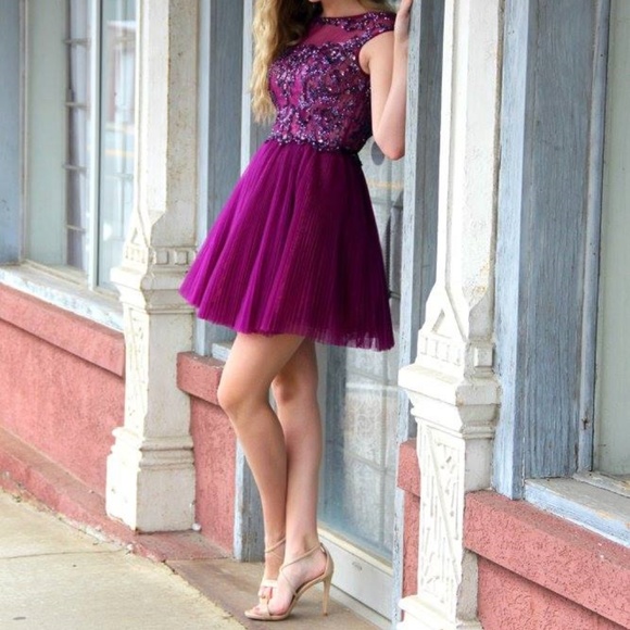 HOMECOMING Sherri Hill Purple Mini Dress Size 00 - Picture 4 of 8