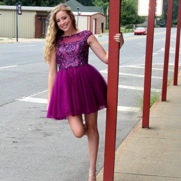 HOMECOMING Sherri Hill Purple Mini Dress Size 00 - Picture 5 of 8