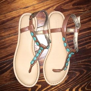 Brown and teal sandals