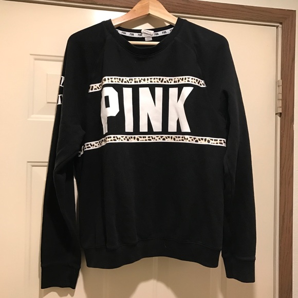 Pink Victoria S Secret Sweaters Victoria Secret Pink Leopard Black Crewneck Poshmark