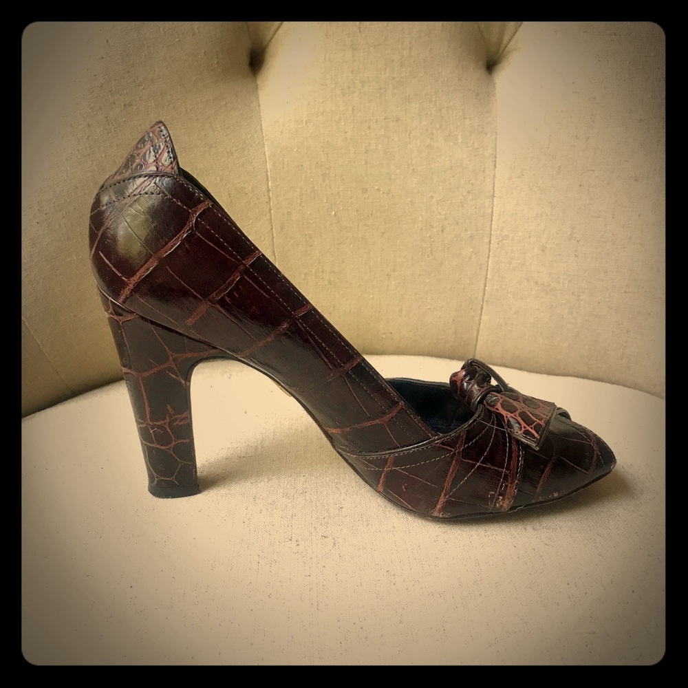 ***SOLD***J Vincent Brown Croc Peep Toe Pumps