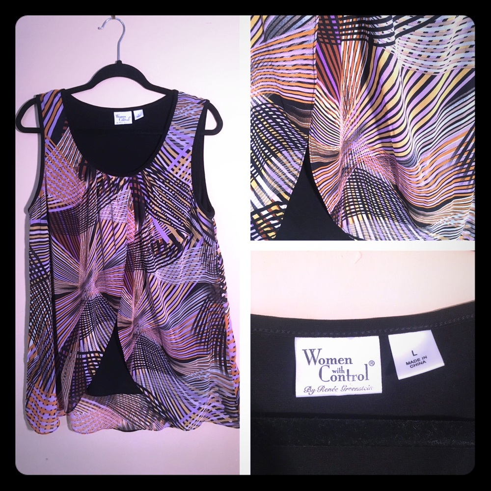 Woman With Control colorful top w black underlay
