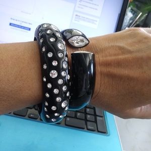 WIDE BLACK ACRYLIC BRACELET WITH LOTS OF CRYSTALS