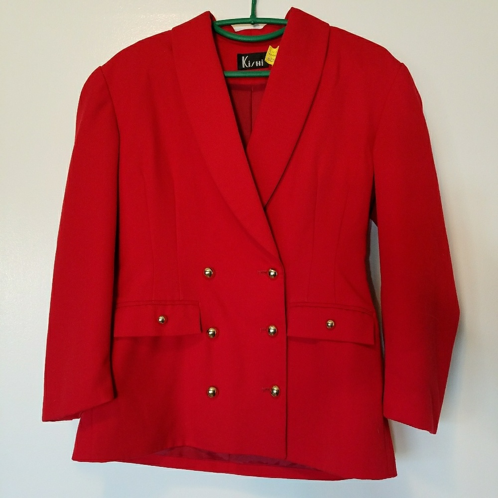 Red Business Suit Blazer & Skirt Set
