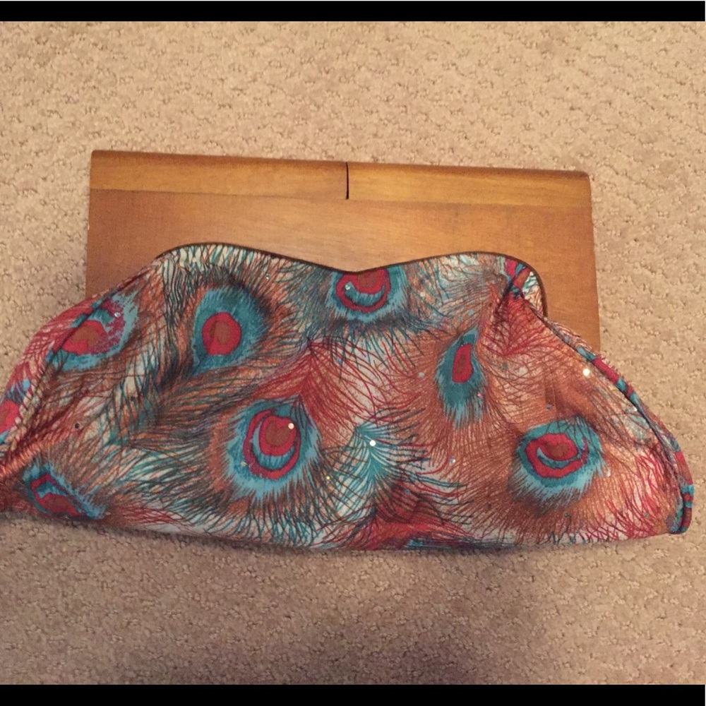 Peacock Coral and Teal Clutch
