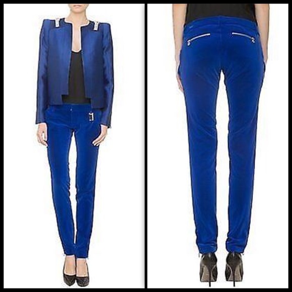 THOMAS WYLDE 💀 Blue Velvet Skinny Trousers - Picture 3 of 4