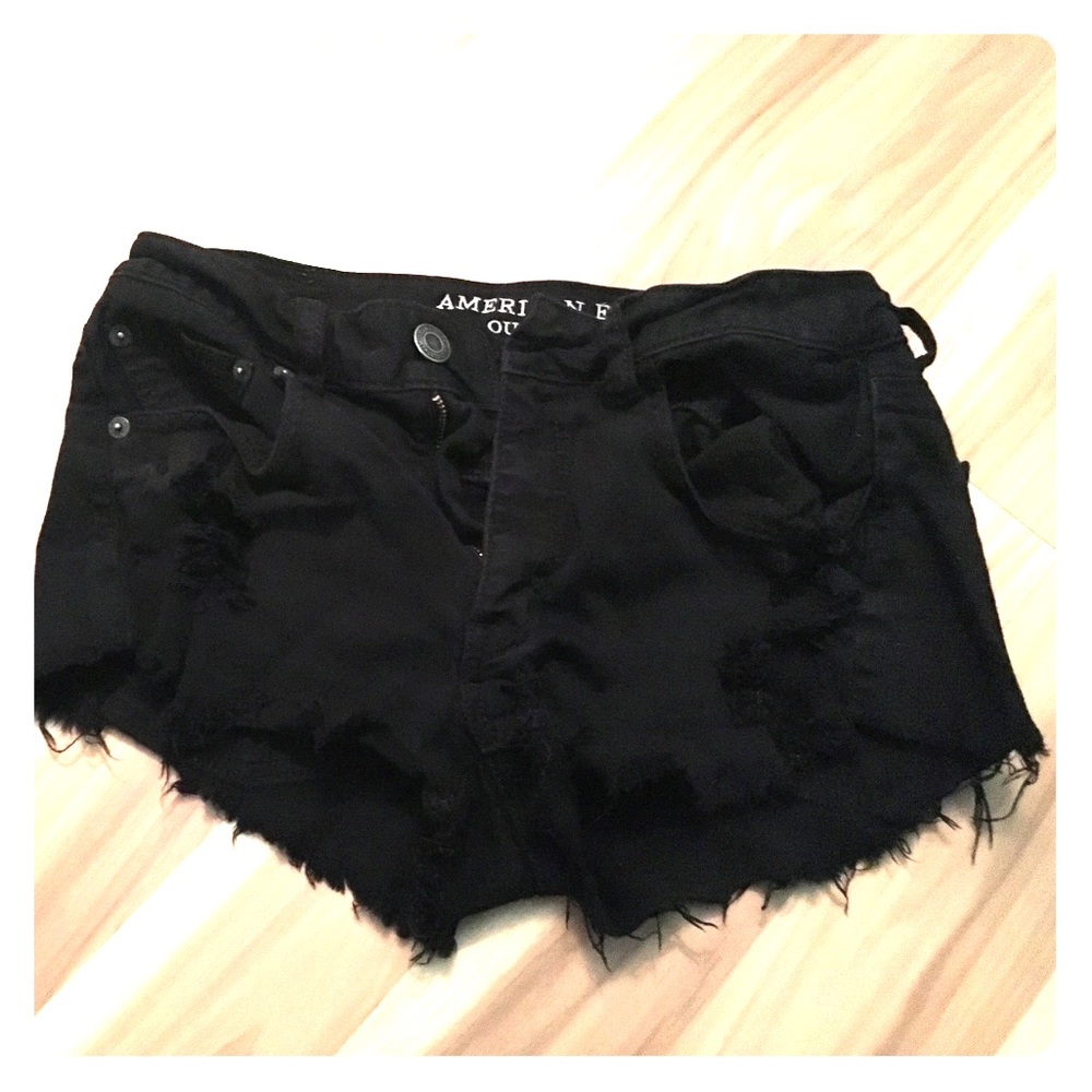 Distressed Black American Eagle Shorts