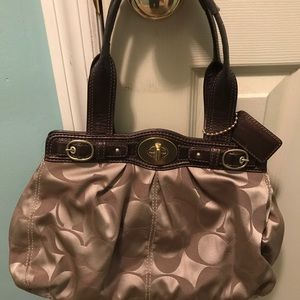 Beautiful Beige Fabric Coach bag