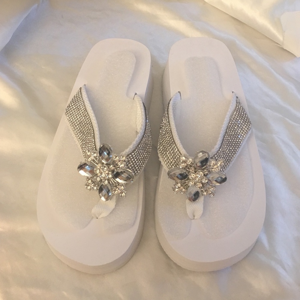 White Bling Bridal Wedding Flip Flops