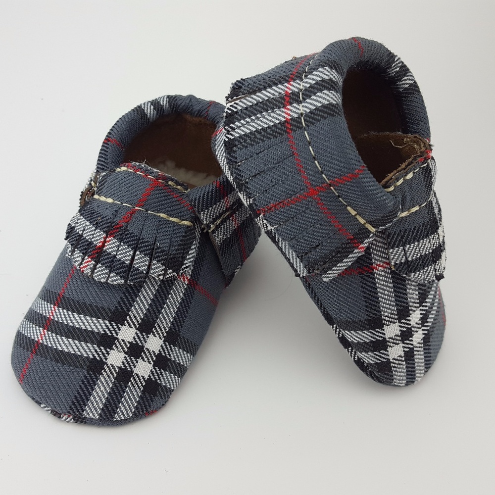 First Steps Plaid Baby Moccasin Gray