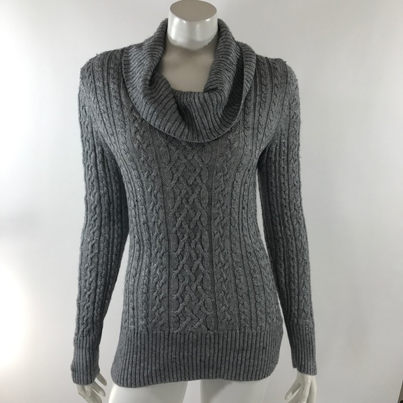 White House Black Market Sweaters - WHBM Sweater Size Large Gray Cowl Neck Cable Knit