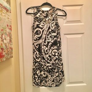 LOFT Black & White Paisley Shift Dress