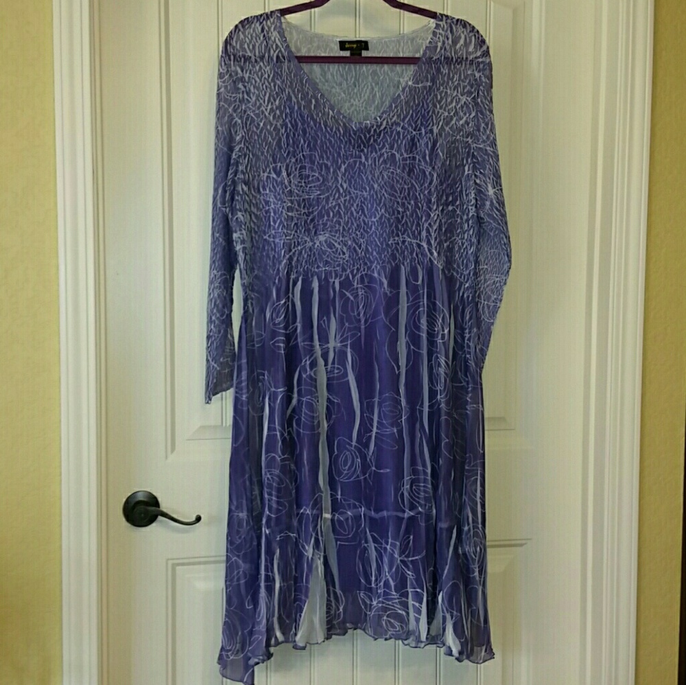 Purple & White Floral Chiffon Dress with Slip