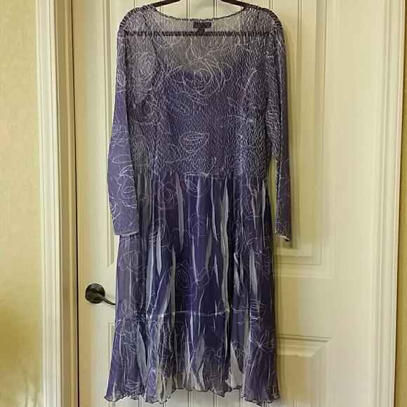 Purple & White Floral Chiffon Dress with Slip - Picture 4 of 6