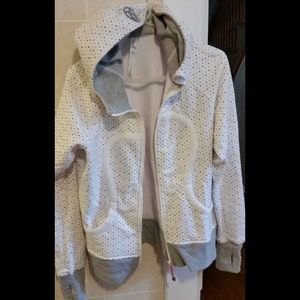 Lululemon Scuba Hoodie White Grey Polka Dots