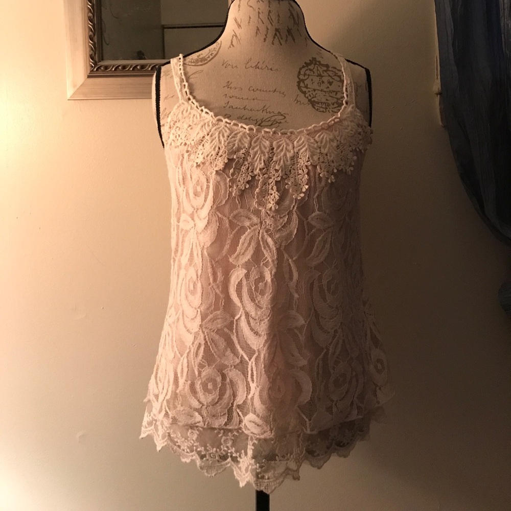 Baby pink lined Lace tank top