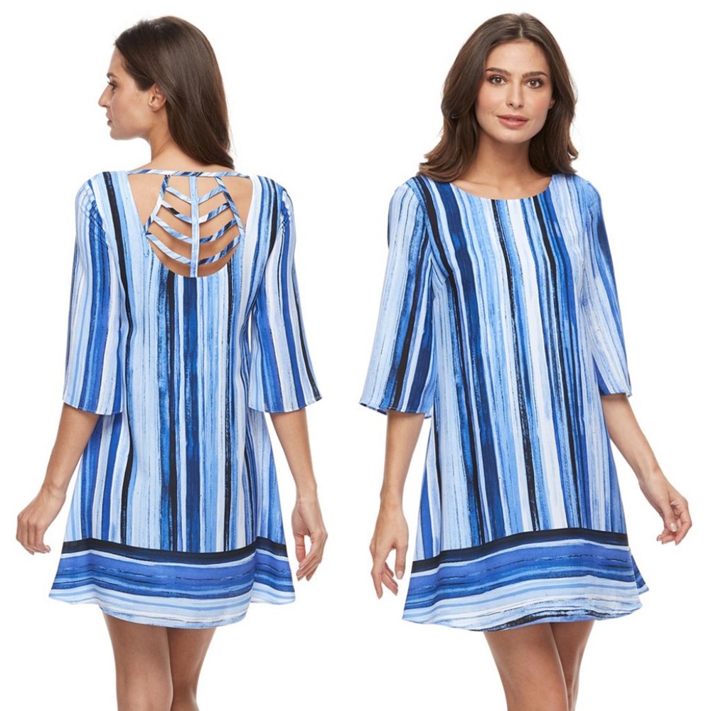 Apt. 9 Lattice-Back Striped Shift Dress 8, 14 NWT